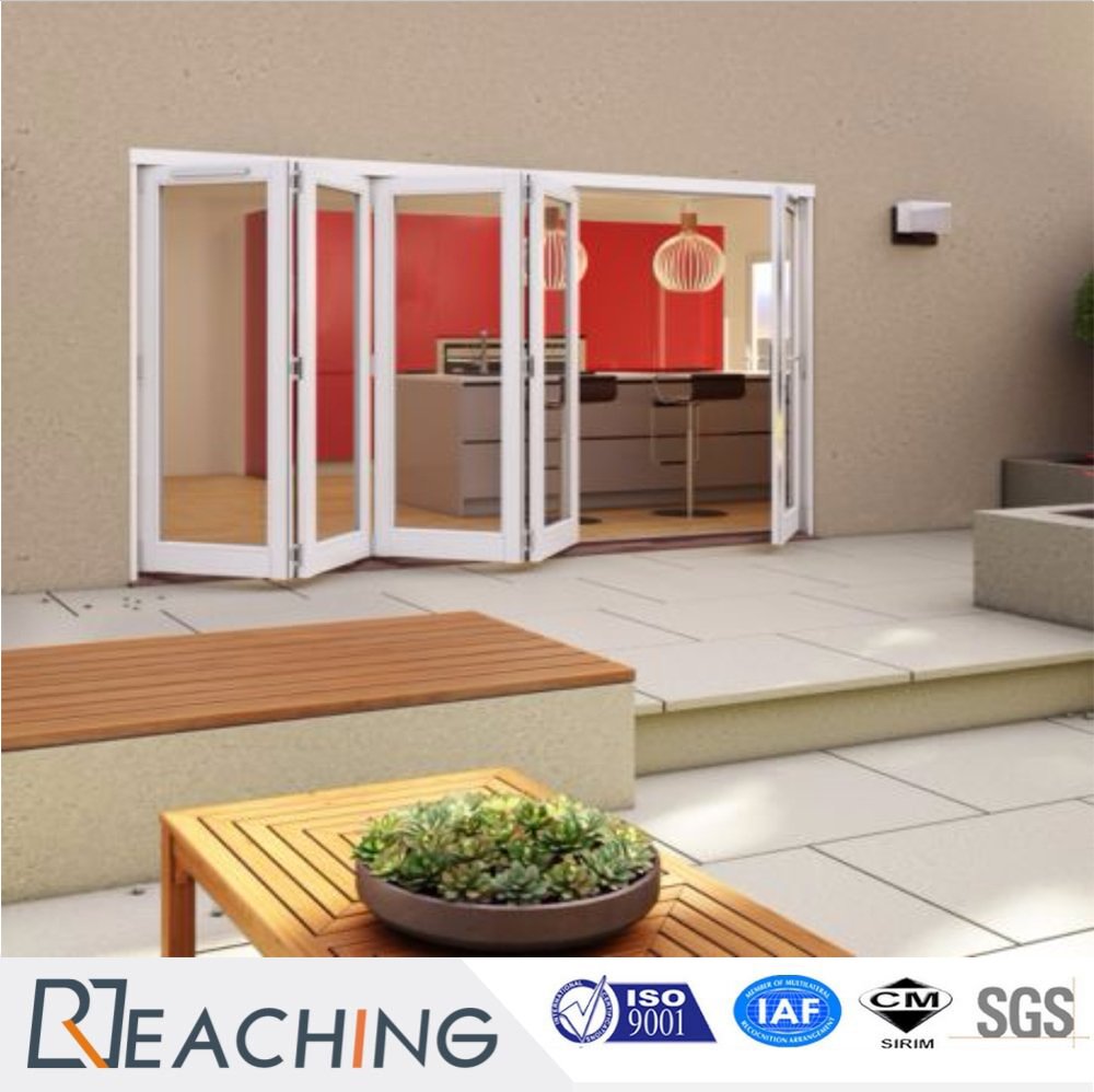 Folding PVC Glass Door Steel Into Profile Reinforce Structure Tempered Single Glass